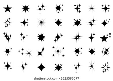 Twinkle star icon set .Sparkle star vetor set em estilo simples .Twinkle estrela silhueta preta para brilho, brilho, efeito de brilho mágico. Ilustração isolada de vetor .