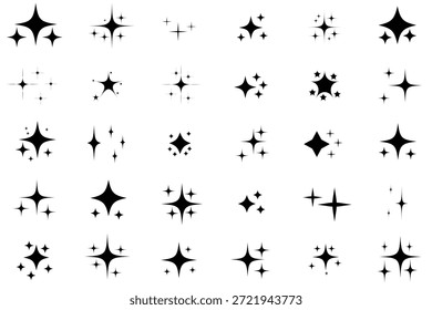 Stern-Symbol-Set mit Twinkle. Funkelsternsymbol, Vektor. Funkelsymbol einzeln auf weißem Hintergrund. Leuchtende Zeichen Blitz Symbole, leuchtendes Licht Effekt Design. Vektorgrafik.