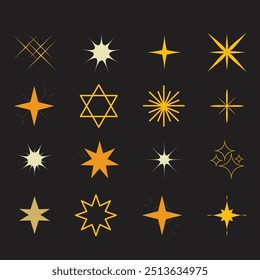 twinkle star, Minimalist silhouette stars icon, twinkle star shape symbols. Modern geometric elements, shining star icons, abstract sparkle black silhouettes symbol set vector illustration,