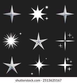 twinkle star, Minimalist silhouette stars icon, twinkle star shape symbols. Modern geometric elements, shining star icons, abstract sparkle black silhouettes symbol set vector illustration,