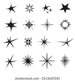 twinkle star, Minimalist silhouette stars icon, twinkle star shape symbols. Modern geometric elements, shining star icons, abstract sparkle black silhouettes symbol set vector illustration,