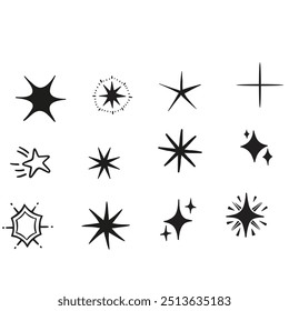 twinkle star, Minimalist silhouette stars icon, twinkle star shape symbols. Modern geometric elements, shining star icons, abstract sparkle black silhouettes symbol set vector illustration,