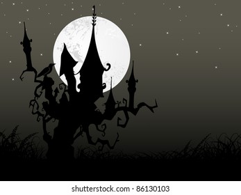 twinkle star, moon background with haunted house vector for halloween
