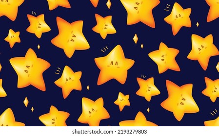 Twinkle Star Night Theme Seamless Background Texture, Vector Illustration