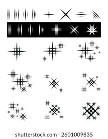 Twinkle star particles, glitter sparkles and magic sparkle isolated silhouette vector icons. Shiny sparks silhouettes. Party sparks, vector icons set.