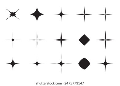  Twinkle star. Set of black stars. Set of star sparkling and twinkling cartoon. Vector illustration. Isolated on white background. shining star icons, abstract sparkle black silhouettes.