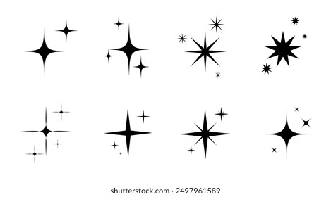 Twinkle Star, Sparkle Glitter Star Icon set, Magic symbol, Minimal star graphic elements for decoration, Shine effect, Vector stock