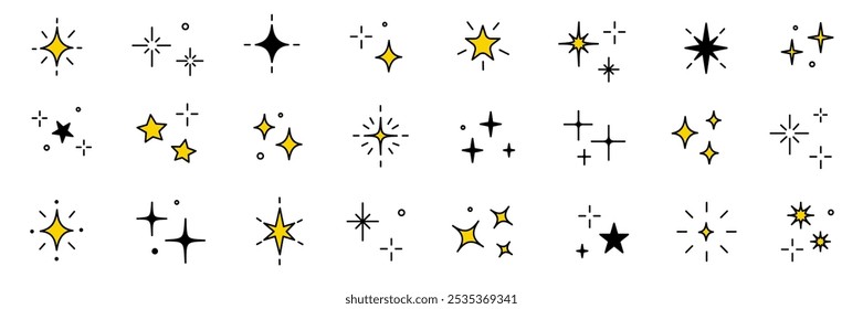 Twinkle star vector glitter bright magic light icon. Star twinkle glitter spark outline shine icon set. Hand drawn sketch doodle style. Magic light pictogram vector illustration.