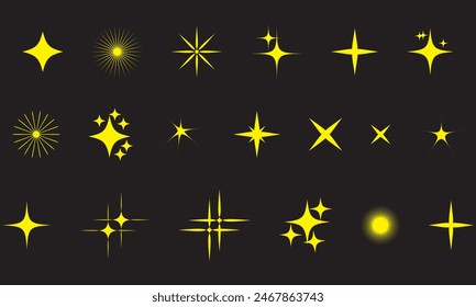Twinkle stars icon collection. Shine icons silhouette. Stars sparkles vector, Sparkle star icon vector set. Minimalist silhouette stars icon. Stars and stripes vector