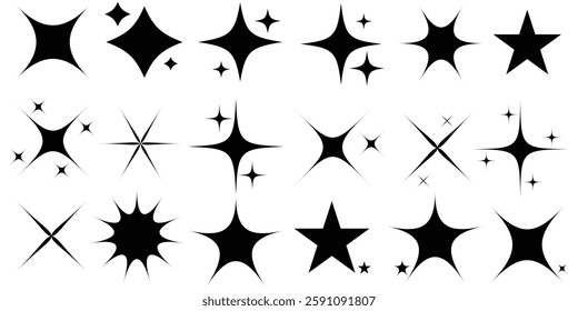  Twinkle stars icon. Shining twinkle sunburst shapes collection. Abstract shine effect vector sign. Twinkle star icon vector. Vector illustration.