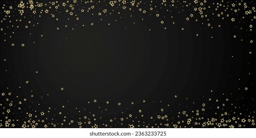 Twinkle stars scattered around randomly, flying, falling down, floating.  Christmas celebration concept. Festive stars vector illustration on black background.