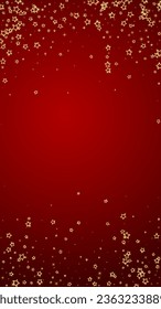 Twinkle stars scattered around randomly, flying, falling down, floating.  Christmas celebration concept. Festive stars vector illustration on red background.