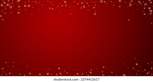 Zackensterne verstreut, fliegen, herunterfallen, schwimmen.  Weihnachtsfest-Konzept. Festliche Sterne, Vektorgrafik auf rotem Hintergrund.