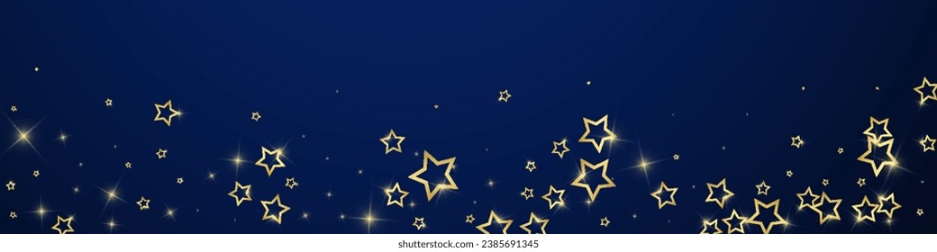 Twinkle stars scattered around randomly, flying, falling down, floating.  Christmas celebration concept. Festive stars vector illustration on dark blue background.