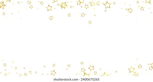 Twinkle stars scattered around randomly, flying, falling down, floating.  Christmas celebration concept. Festive stars vector illustration on white background.