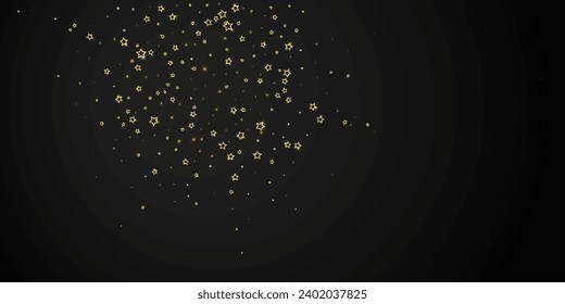 Twinkle stars scattered around randomly, flying, falling down, floating.  Christmas celebration concept. Festive stars vector illustration on black background.