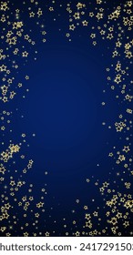 Twinkle stars scattered around randomly, flying, falling down, floating.  Christmas celebration concept. Festive stars vector illustration on dark blue background.