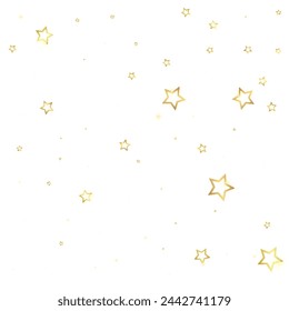 Twinkle stars scattered around randomly, flying, falling down, floating.  Christmas celebration concept. Festive stars vector illustration on white background.