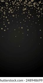 Twinkle stars scattered around randomly, flying, falling down, floating.  Christmas celebration concept. Festive stars vector illustration on black background.