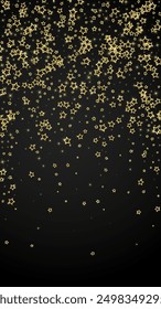 Twinkle stars scattered around randomly, flying, falling down, floating.  Christmas celebration concept. Festive stars vector illustration on black background.