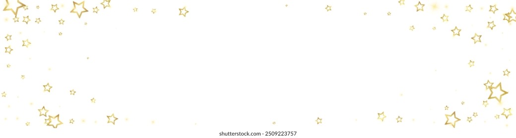 Twinkle stars scattered around randomly, flying, falling down, floating.  Christmas celebration concept. Festive stars vector illustration on white background.