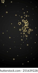 Twinkle stars scattered around randomly, flying, falling down, floating.  Christmas celebration concept. Festive stars vector illustration on black background.