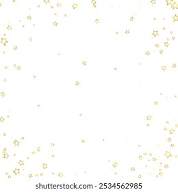 Twinkle stars scattered around randomly, flying, falling down, floating.  Christmas celebration concept. Festive stars vector illustration on white background.