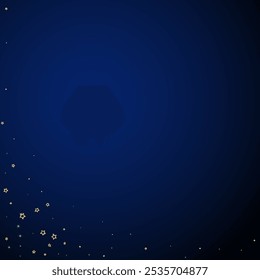 Twinkle stars scattered around randomly, flying, falling down, floating.  Christmas celebration concept. Festive stars vector illustration on dark blue background.