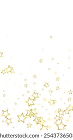 Twinkle stars scattered around randomly, flying, falling down, floating.  Christmas celebration concept. Festive stars vector illustration on white background.