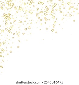 Twinkle stars scattered around randomly, flying, falling down, floating.  Christmas celebration concept. Festive stars vector illustration on white background.
