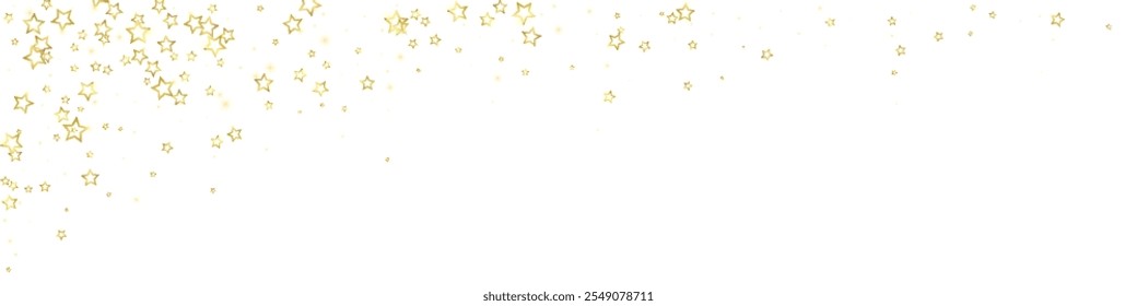 Twinkle stars scattered around randomly, flying, falling down, floating.  Christmas celebration concept. Festive stars vector illustration on white background.