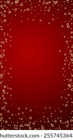 Twinkle stars scattered around randomly, flying, falling down, floating.  Christmas celebration concept. Festive stars vector illustration on red background.