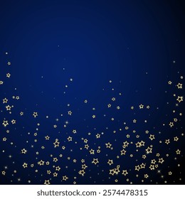 Twinkle stars scattered around randomly, flying, falling down, floating.  Christmas celebration concept. Festive stars vector illustration on dark blue background.