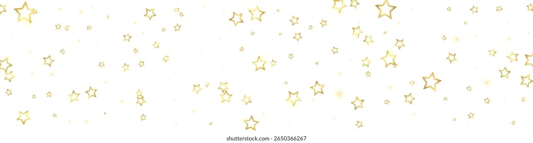 Estrellas centelleantes esparcidas al azar, volando, cayendo, flotando.  Concepto de celebración de Navidad. Ilustración vectorial de estrellas festivas sobre fondo blanco.