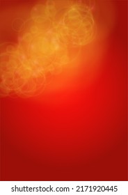 Twinkle Vector Magic Background With Golden Sparkle Circles on Red Gradient. Shiny Sun Texture. Defocused Bokeh Design. Christmass And New Year Frame. Glittery Shimmer Summer Love Page.  Red Poster
