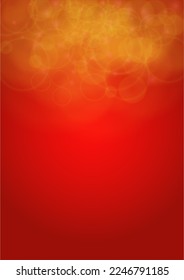 Twinkle Vector Magic Background With Golden Sparkle Circles on Red Gradient. Shiny Sun Texture. Defocused Bokeh Design. Christmass And New Year Frame. Glittery Shimmer Summer Love Page.  Red Poster