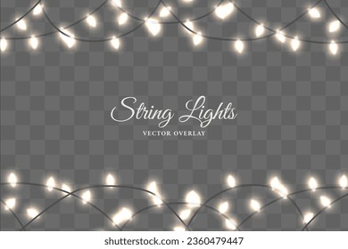 Twinkling fairy string lights overlay vector dark background
