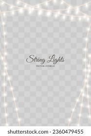 Twinkling fairy string lights overlay vector light background