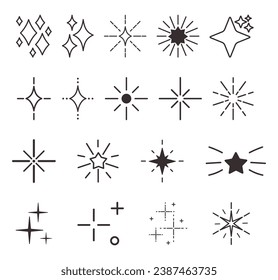Twinkling Stars Black Icons Set. Delicate Celestial Symbols That Shimmer And Shine. Ethereal Graphics Add A Touch Of Magic And Wonder To Designs, Making Them Truly Enchanting. Vector Illustration