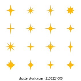 Twinkling stars. Different stars collection. Star icons, sparks, shining explosion. Vector illustration