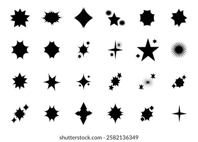  Twinkling stars icon set. Collection of different vector sparkling stars icon. Set of original star sparkle shapes in black. Twinkle templates stars and bursts. Twinkle and bursts forms.