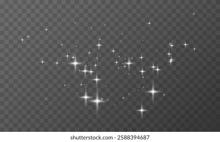 Twinkling stars, magic dust, glitter effect. White sparkles vector overlay