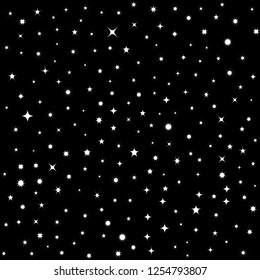 Twinkling stars pattern, starry sky background, white isolated on black, vector illustration.