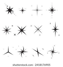 Twinkling stars set. Sparkle star icons. Blink glitter and glowing icon. Cool Sparkle Icons Collection. Shine Effect Sign Vector Design. Set of Star Shapes. Magic Symbols.