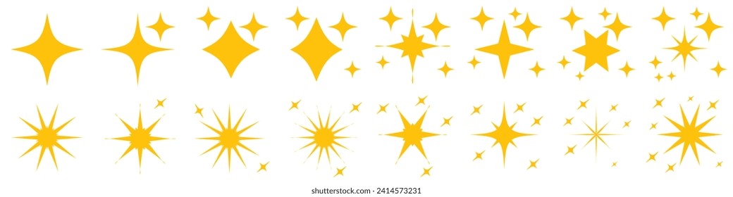 Twinkling stars. Sparkle star icons. Blink glitter and glowing icon.