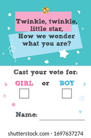 Twinlke twinkle little star. Girl or boy? Gender reveal party card, banner vector element  design