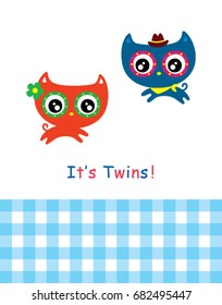 it is twins announcement card with kitten graphic