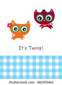 it is twins announcement card with kitten graphic