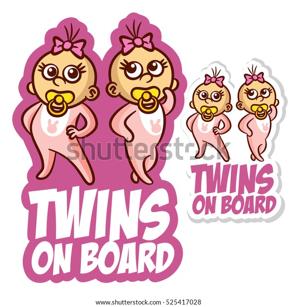 Twins baby\
on Board Sticker Set Vector\
Illustration