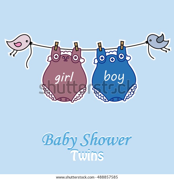 Twins Baby Shower Body Boy Girl Stock Vector Royalty Free 488857585